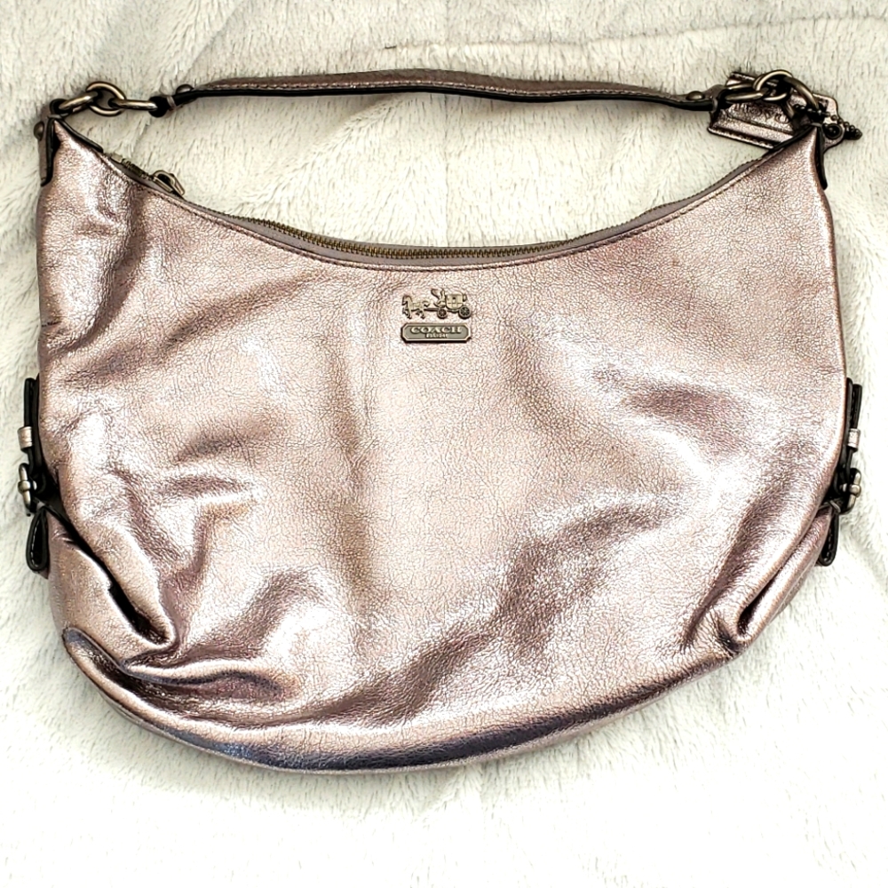 NWOT Coach Silver Metallic Leather Hobo Bag